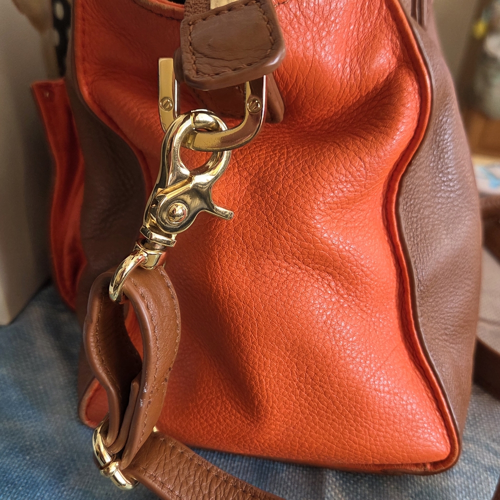 Tory Burch Brown and Orange Leather Tote Bag - Picture 8 of 16